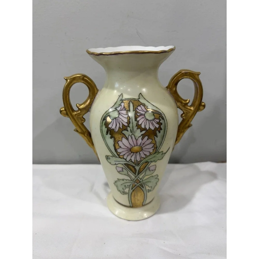 Limoges Vase Hand Painted Floral‎ Daisies Gold Gilded Trim Vintage 8